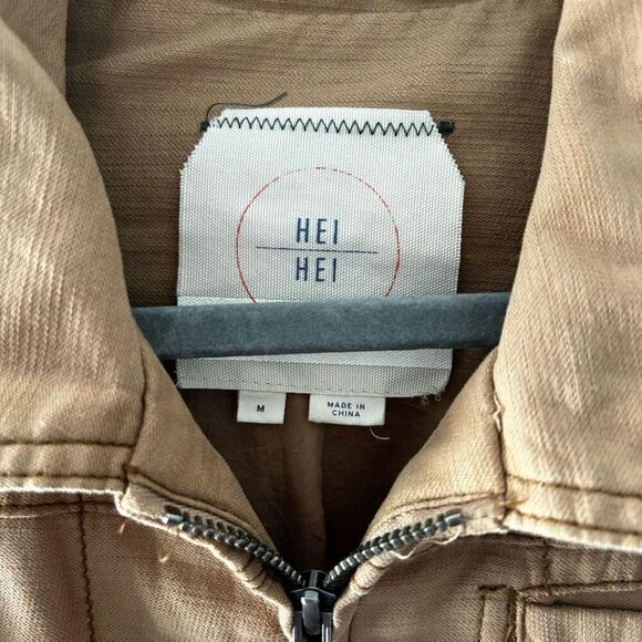 Hei Hei Anthropologie Tan Gray Color Block Full Zip Jacket Size M Sweater - Picture 6 of 11